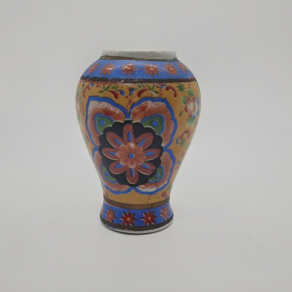 Vintage Miniature Chinese Porcelain Bud Vase Hand Painted Floral Design 4"